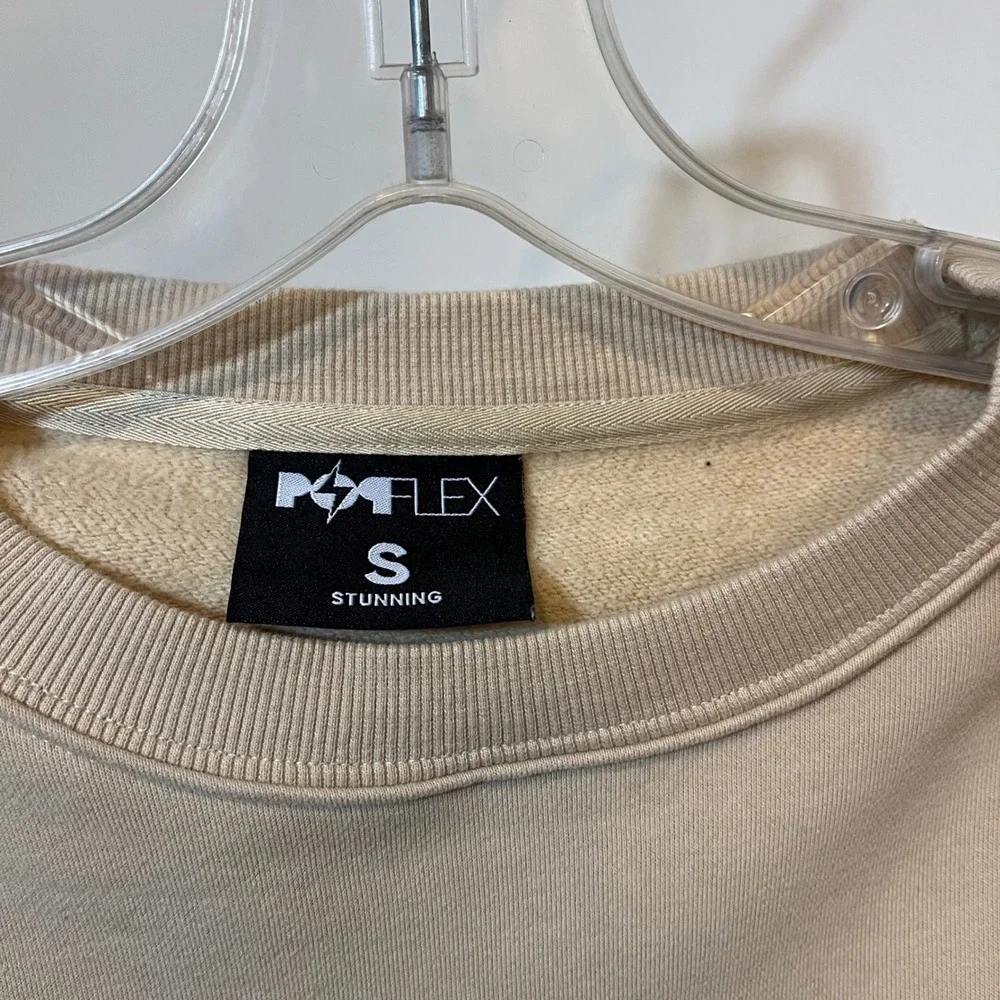 POPFLEX Sweatshirt Belle Crew Neck Puff Sleeve Pullover Cropped Beige Small - Picture 4 of 4